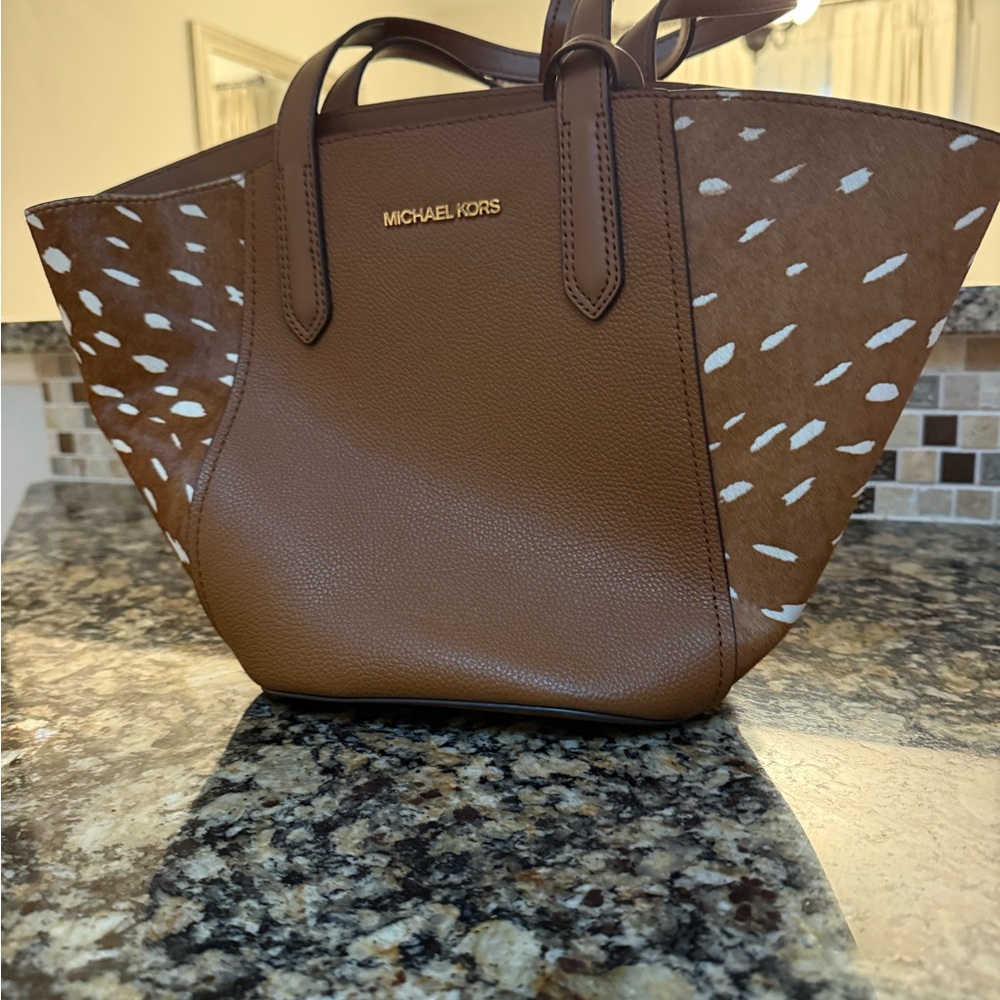 Michael Kors Brown and White Tote Bag